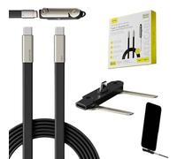 Detachable Invisible Holder Charger, 2 in 1 Sideways Typec-c Fast Charging Cable, 240w Braided Fast Charge Cable With Built-in Phone Stand for Gaming, Office, And Car Use (Black)
