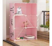 Detachable Metal Fence 3 Tier Indoor Cat Enclosures, Sturdy Cat Cage, Cat Fence, Outdoor Cat Fence with Cat Fence Bottom (Color : Pink, Size