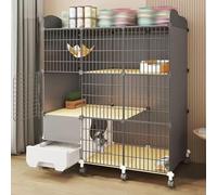 Detachable Metal Wire Cat Cage with Built-in Litter Box, 360°Caster Wheels for Easy Mobility, Ideal for Indoor/Outdoor Use in Homes and Pet Shops