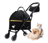 Detachable Pet Dog Strollers for Small Medium Dogs, Foldable Pet Cat Stroller Luxury Dog Prem Pushchair for Multiple Cats, Travel Carrier Stroller Carriage with Storage Bag(Nero)