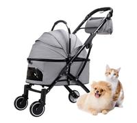 Detachable Pet Dog Strollers for Small Medium Dogs, Foldable Pet Cat Stroller Luxury Dog Prem Pushchair for Multiple Cats, Travel Carrier Stroller Carriage with Storage Bag(Grey a)