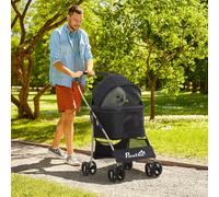 PawHut Detachable Pet Stroller, 3-In-1 Dog Cat Travel Carriage, Foldable with Universal Wheel Brake, Canopy Basket Storage Bag, Black Aosom UK