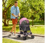 PawHut Detachable dog Stroller, 3 In 1 Puppy Cat Travel Carriage, Foldable w/ Universal Wheel Brake, Canopy, for XS and S Dogs, Pink Aosom UK