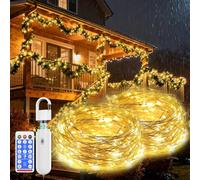 Detachable Rechargeable Fairy Lights 10m, 100 LED String Lights with Remote & 8 Modes, IP67 Waterproof Outdoor & Indoor, No Battery Replacement, USB Charge for Garden Bedroom Christmas Decor, 2Pack