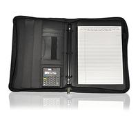 Detachable Ring Binder and Notepad， A4 PU Leather 3 Ring Zippered Portfolio Binder Organizer Folder with Pad Pockets Pen Holder Black(Black C)