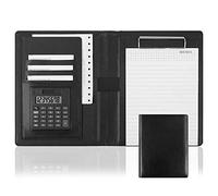 Detachable Ring Binder and Notepad， A5 PU Leather Resume Portfolio Binder with Calculator and Notebook Multicolor(Black)