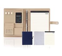 Detachable Ring Binder and Notepad， Portfolio Binder A4 255x355mm PU Leather Multicolor with Calculator and 2 Notebooks Pack(Blue)