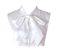Detachable Satin Dickey Collar Blouse Elegant Bow Tie Neck Half Shirt False Collar for Women and Girl White One Size
