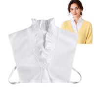 Detachable Shirt Collars for Women, Adjustable Elastic Band False Collar, Lace V-Neck Half Shirts Collar Blouses, Faux Victorian Blouse Insert, Suitable for Dresses, Shirts & Office Wear