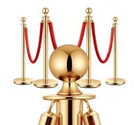 Detachable Stanchion Posts with Red Velvet Ropes | 5 ft / 1.5 m Stainless Steel Crowd Control Barrier for Queue Management | Elegant Divider for Events, Theatres, Museums & Airports (Gold-4)
