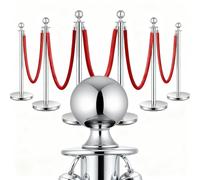 Detachable Stanchion Posts with Red Velvet Ropes | 5 ft / 1.5 m Stainless Steel Crowd Control Barrier for Queue Management | Elegant Divider for Events, Theatres, Museums & Airports (silver-6)
