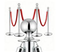 Detachable Stanchion Posts with Red Velvet Ropes | 5 ft / 1.5 m Stainless Steel Crowd Control Barrier for Queue Management | Elegant Divider for Events, Theatres, Museums & Airports (silver-4)