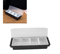 Detachable Topping Station Plastic Multifunction Seasoning Container Compartment Trays Pizza Ingredients Condiment Dispenser with Lid for Kitchen (4 Compartments)