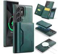 Detachable Wallet Case for Samsung Galaxy S24 Ultra, Retro Leather Magnetic Back Cover Compatible with MagSafe, Shockproof Protective Phone Case Card Holder Stand (Green)