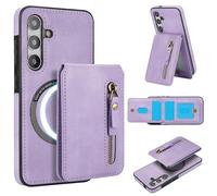 Detachable Wallet Compatible with Magsafe Wireless Charging for Samsung Galaxy A15 4G/A15 5G Case with Card Holder,Zipper Pocket,Kickstand 2 in 1 Shockproof Case(Purple)