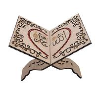 Detachable Wooden Book Stand Quran Holy Book Holder Retro Carved Red Rhinestones Muslim Reading Bookshelf Holder
