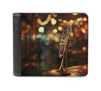 Detail of The Trumpet in A Jazz Bar PU Leather Wallets Stylish Bifold Wallet Slim Front Pocket Credit Card Holder for Women Men