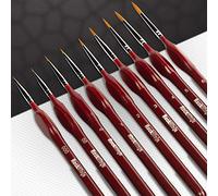 Detail Paint Brush Set, Rock Ninja 9pcs Thin Brushes for Fine Detailing & Art Painting - Acrylic,Watercolor, Oil Miniatures, Scale Models, Airplane Kits, Nail, Line Drawing (Red)