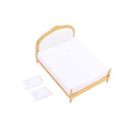 Detailed 1:12 Miniature Bedroom Design Golden Fabric Twin Bed Model For Collector Houses Miniature Bedroom Decors For Doll Houses