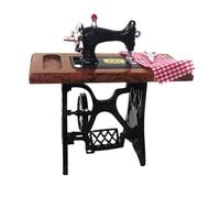 Detailed 1/12 Scale Dollhouses Sewing Machine With Miniature Checkered Cloth And Scissors For Scene Display Decoration Dollhouses Accessories