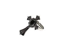 Detailed Alternative Jewellery Adjustable Celtic Cross Ring with Black Gem