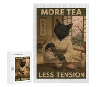 Detailed Black Cat Tea Ceremony Poster Jigsaw Puzzle, 300 PCS, for Adults, A Rewarding Pastime for Dedicated Jigsaw Fans, for Family Fun