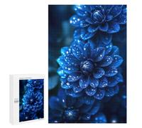 Detailed Blue Dahlia with Dew Drops Art Puzzle for Adults, 1000 PCS, A Satisfying Project for Experienced Puzzlers, for Cosy Nights