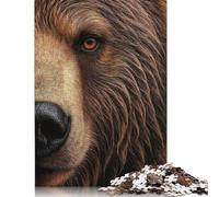 Detailed Brown Grizzly Bear Portrait Puzzle 500 Pieces Jigsaws Wooden Puzzles for Adults Jigsaw Puzzles for Adults Educational Game Challenge Toy 500pcs (52x38cm)
