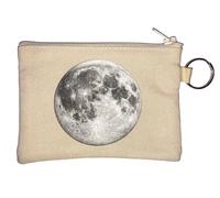 Detailed Close-up of Lunar Surface Key Chain Coin Purse Beige