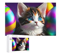 Detailed Colorful Easter Eggs with Cute Kitten Jigsaw Puzzle, 1000 PCS, for Adults, Shared Puzzle Time for Family And Friends, for Quiet Evenings