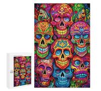 Detailed Colorful Sugar Skulls Artwork Jigsaw Puzzle, 1000 PCS, for Adults, Shared Puzzle Time for Family And Friends, for Indoor Play