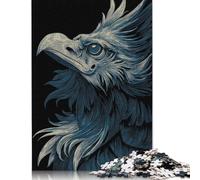 Detailed Eagle on Black Background Puzzle Rectangular Paper Board 100 Percent Recycled Cardboard Jigsaw Puzzle for Adult Children Easter Gifts 500pcs (52x38cm)