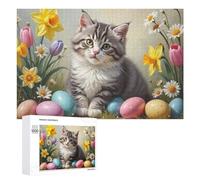 Detailed Easter Eggs And Cute Kitten Jigsaw Puzzle, 1000 PCS, for Adults, A Creative Way to Unwind after A Busy Day, for Quiet Evenings