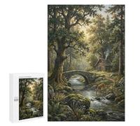 Detailed Enchanted Forest Cabin And Bridge Art Puzzle for Adults, 1000 PCS, A Satisfying Project for Experienced Puzzlers, for Cosy Nights