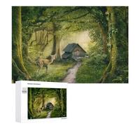 Detailed Enchanted Forest Cabin with Deer Art Puzzle for Adults, 1000 PCS, An Engaging Indoor Activity for Quiet Evenings, for Cosy Nights