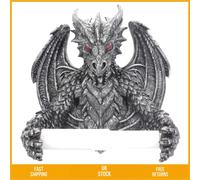 Detailed Gothic Dragon Toilet Roll Holder Hand Painted Silver Resin 1 Piece