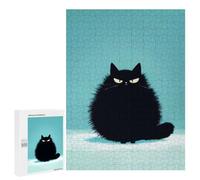 Detailed Grumpy Black Cat Illustration Art Puzzle for Adults, 500 PCS, A Relaxing Challenge for Adult Puzzle Enthusiasts, for Family Fun