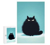 Detailed Grumpy Black Cat Illustration Jigsaw Puzzle, 1000 PCS, for Adults, A Rewarding Pastime for Dedicated Jigsaw Fans, for Cosy Nights