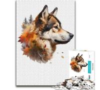 Detailed Jigsaw Puzzle for Adults, Akita Dog Flower Gift, 300 PCS