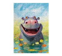 Detailed Jigsaw Puzzle for Adults, Happy Hippo in Flowers, 300 PCS