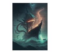 Detailed Jigsaw Puzzle for Adults, Monstrous Sea Beast Attacking Ship, 500 PCS