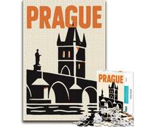 Detailed Jigsaw Puzzle for Adults, Prague Travel Poster, 1000 PCS