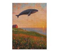 Detailed Jigsaw Puzzle for Adults, Whale Flying Over Flowers, 500 PCS