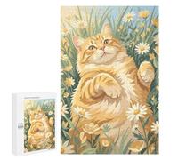 Detailed Lazy Orange Cat in Spring Daisies Jigsaw Puzzle, 1000 PCS, for Adults, A Creative Way to Unwind after A Busy Day, for Cosy Nights Indoors