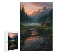 Detailed Mountain Cabin at Sunset Jigsaw Puzzle, 1000 PCS, for Adults, A Rewarding Pastime for Dedicated Jigsaw Fans, for Cosy Nights