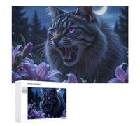 Detailed Nighttime Cat with Flowers Art Puzzle for Adults, 1000 PCS, A Focused Activity for Patient Adult Puzzlers, for Quiet Evenings