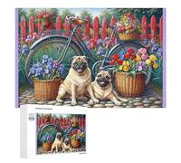 Detailed Pugs with Flower Baskets Art Puzzle for Adults, 1000 PCS, A Focused Activity for Patient Adult Puzzlers, for Quiet Evenings