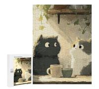Detailed Quiet Coffee Ritual - Two Cats Sharing A Calm Moment Jigsaw Puzzle, 500 PCS, for Adults, Shared Puzzle Time for Family And Friends, for Indoor Play