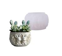 Detailed Rabbits Silicone Mold for Resin Decorative Planter Creation Jewelry Casting Projects with Smooth Demolding Relief Carving Flowerpot Mold