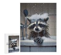 Detailed Raccoon Take A Shower Jigsaw Puzzle, 500 PCS, for Adults, A Creative Way to Unwind after A Busy Day, for Family Nights